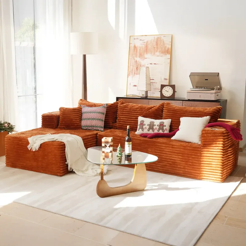 ABCASA Melo 108-inch sectional in Burnt Orange with left chaise
