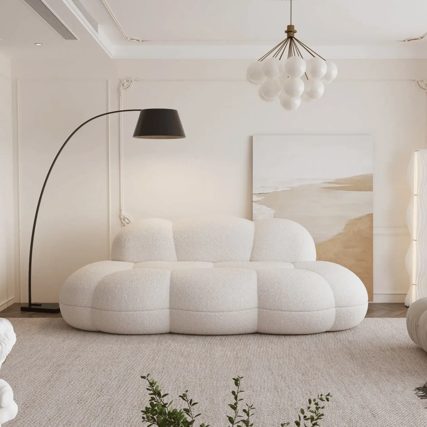 Atunus Home Bubble Curve boneless sherpa loveseat in White